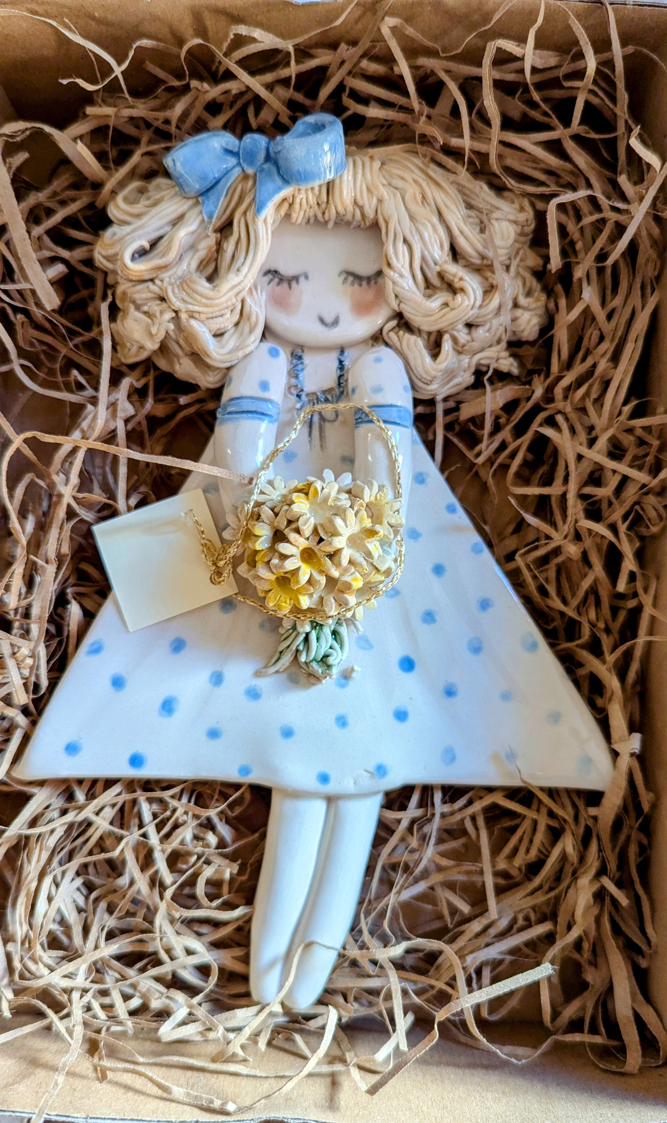 Blue Spot dress. Proud, Mollie Dolly.